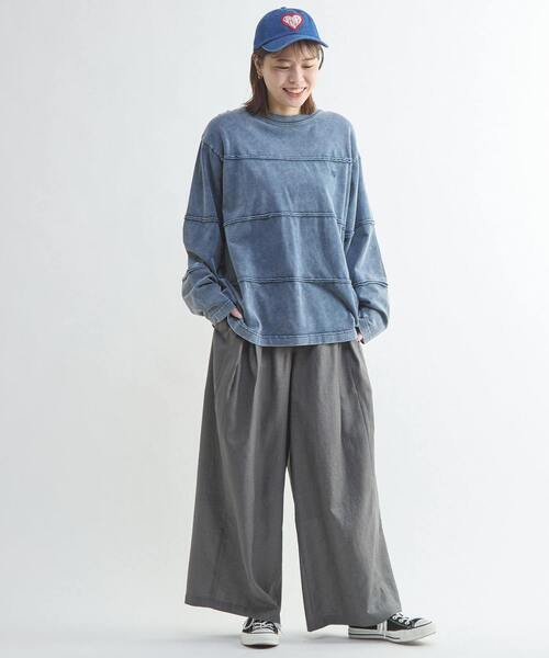 CONVERSE TOKYO（コンバーストウキョウ）の「PIGMENT DYED BORDER CUT-OFF TOP（Tシャツ/カットソー・レディース・ブラウン/ブラック/ネイビー・SMALL/MEDIUM）」の8枚目の写真