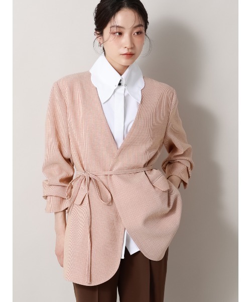 CIS.（シス）の「CIS. ノーカラージャケット&スカーフ ウォッシャブル リフラクスキャンバス ストライプ（テーラードジャケット・レディース・ブラック/オレンジ・36(7号)/38(9号)）」の9枚目の写真