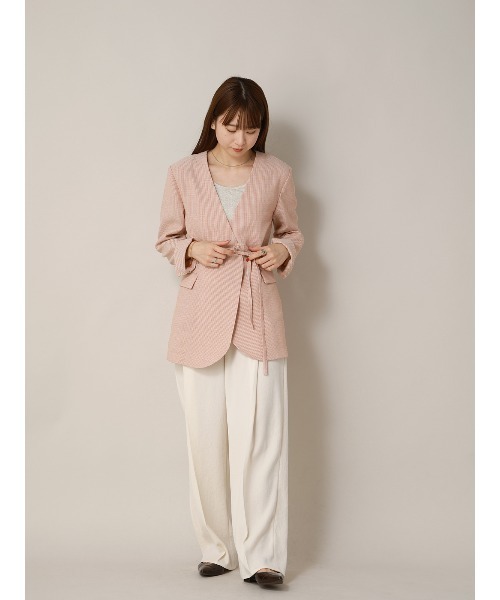 CIS.（シス）の「CIS. ノーカラージャケット&スカーフ ウォッシャブル リフラクスキャンバス ストライプ（テーラードジャケット・レディース・ブラック/オレンジ・36(7号)/38(9号)）」の10枚目の写真