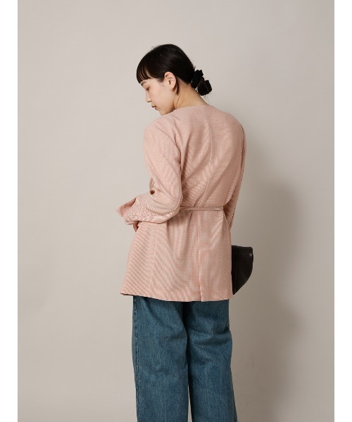 CIS.（シス）の「CIS. ノーカラージャケット&スカーフ ウォッシャブル リフラクスキャンバス ストライプ（テーラードジャケット・レディース・ブラック/オレンジ・36(7号)/38(9号)）」の11枚目の写真