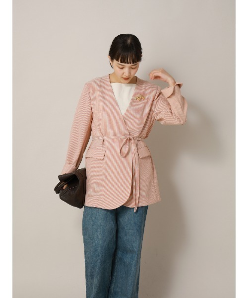 CIS.（シス）の「CIS. ノーカラージャケット&スカーフ ウォッシャブル リフラクスキャンバス ストライプ（テーラードジャケット・レディース・ブラック/オレンジ・36(7号)/38(9号)）」の12枚目の写真