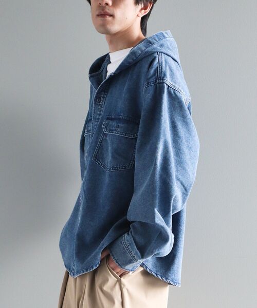 CRAFT STANDARD BOUTIQUE(クラフトスタンダードブティック)の「デニムフードシャツ(シャツ/ブラウス・メンズ・インディゴブルー/ブラック・L/M)」の3枚目の写真
