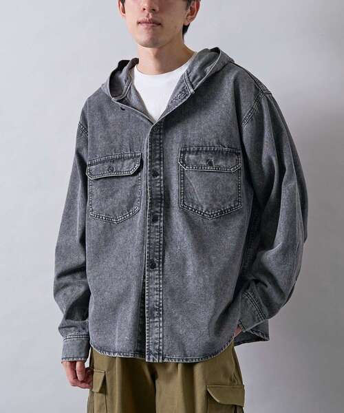 CRAFT STANDARD BOUTIQUE(クラフトスタンダードブティック)の「デニムフードシャツ(シャツ/ブラウス・メンズ・インディゴブルー/ブラック・L/M)」の9枚目の写真