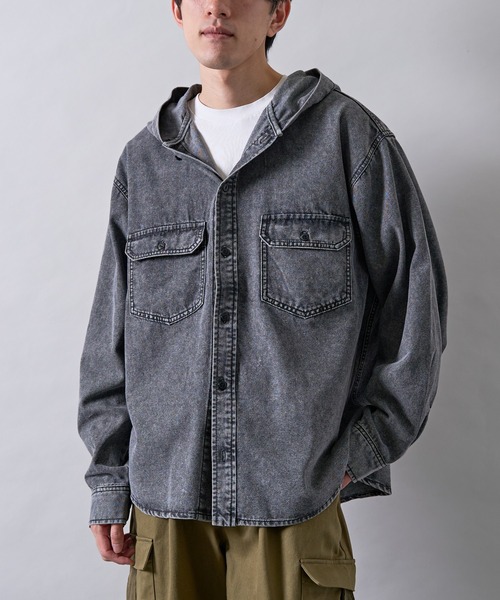 CRAFT STANDARD BOUTIQUE(クラフトスタンダードブティック)の「デニムフードシャツ(シャツ/ブラウス・メンズ・インディゴブルー/ブラック・L/M)」の2枚目の写真