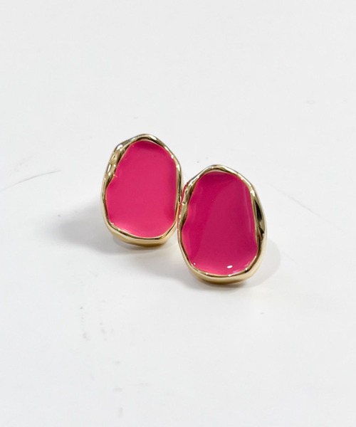 yu-ka（ユーカ）の「YU-KA:ゴールドフレーム オーバルピアス gold frame oval pierce（ピアス（両耳用）・レディース・ピンク/グリーン/ベージュ・FREE）」の3枚目の写真