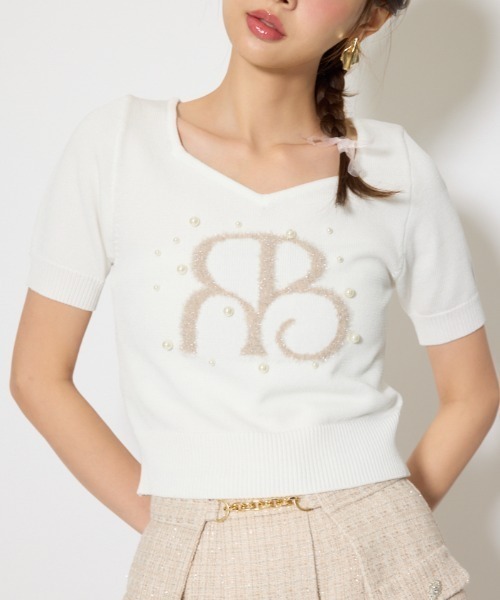 rienda(リエンダ)の「ジャガードRニットトップス 春服(ニット/セーター・レディース・ネイビー/ライトピンク/ホワイト・FREE)」の1枚目の写真
