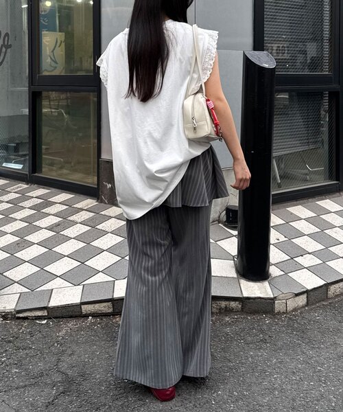 CIAOPANIC（チャオパニック）の「袖レースロゴノースリーブビッグTEE（Tシャツ/カットソー・レディース・チャコールグレー/イエロー/グレー/ホワイト・ONE SIZE）」の21枚目の写真