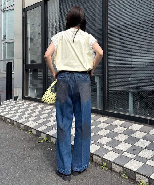 CIAOPANIC（チャオパニック）の「袖レースロゴノースリーブビッグTEE（Tシャツ/カットソー・レディース・チャコールグレー/イエロー/グレー/ホワイト・ONE SIZE）」の11枚目の写真