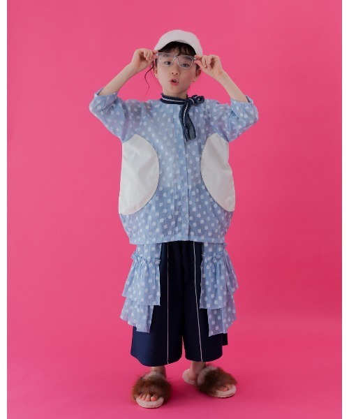 unica(ユニカ)の「alphabetオーガンジーポケットカーディガン(カーディガン/ボレロ・キッズ・オフホワイト/サックスブルー・XL/L)」の6枚目の写真
