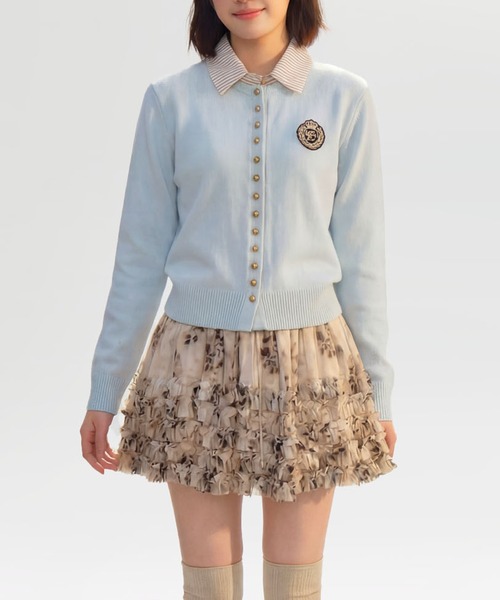 HOOK(フック)の「HOOK for girls 配色ストライプ襟付きカーディガン(カーディガン/ボレロ・レディース・グレー/ライトブルー・FREE)」の16枚目の写真