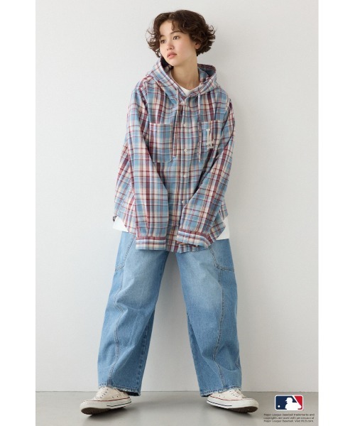 RODEO CROWNS WIDE BOWL（ロデオクラウンズワイドボウル）の「(MLB)フードチェックシャツ（シャツ/ブラウス・レディース・ブラック系その他/ブラウン系その他/ブルー系その他・FREE）」の17枚目の写真