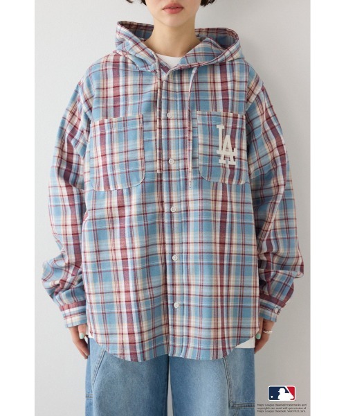 RODEO CROWNS WIDE BOWL（ロデオクラウンズワイドボウル）の「(MLB)フードチェックシャツ（シャツ/ブラウス・レディース・ブラック系その他/ブラウン系その他/ブルー系その他・FREE）」の20枚目の写真