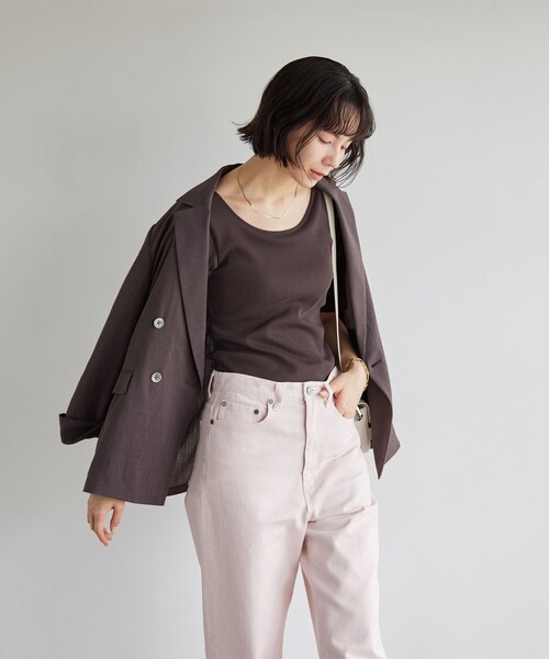 green label relaxing(グリーンレーベルリラクシング)の「カップデザインネックTシャツ / カップインナー(Tシャツ/カットソー・レディース・ブラック/ダークブラウン/オフホワイト・S/M)」の14枚目の写真