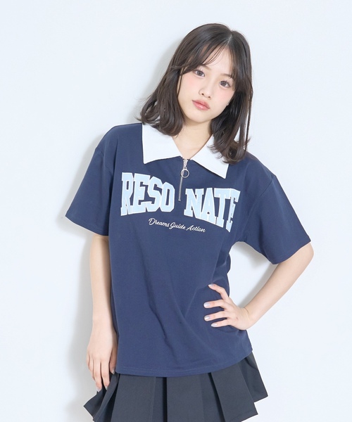 LTXC/綿100%】ハーフジップルーズ半袖T（Tシャツ/カットソー