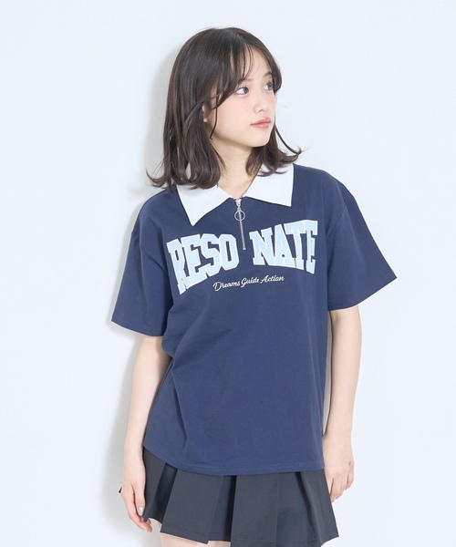 LTXC/綿100%】ハーフジップルーズ半袖T（Tシャツ/カットソー