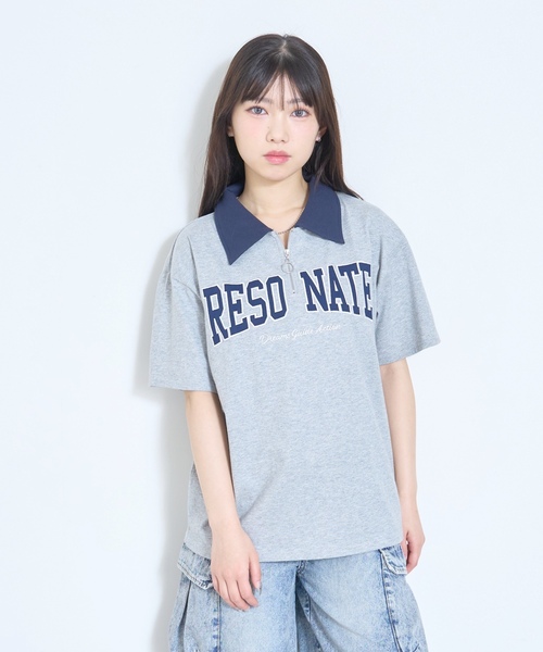 LTXC/綿100%】ハーフジップルーズ半袖T（Tシャツ/カットソー