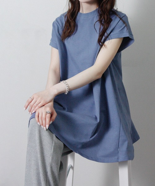 NYLAUS（ナイラス）の「【SG】接触冷感 フレアチュニック ノースリーブ（Tシャツ/カットソー・レディース・ブルー/オフホワイト/チャコール/ブラック/グレイッシュベージュ・M）」の5枚目の写真