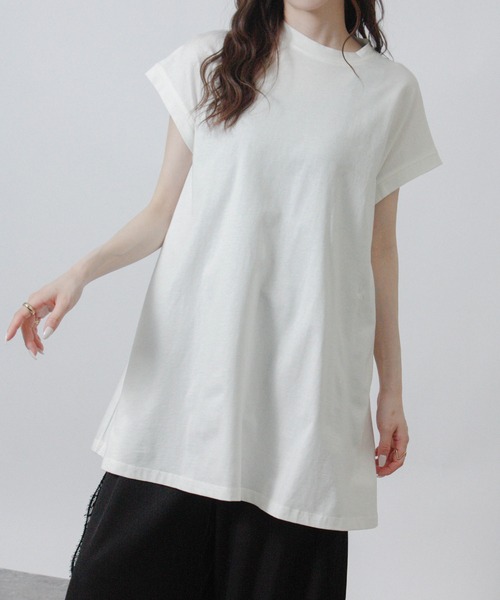 NYLAUS（ナイラス）の「【SG】接触冷感 フレアチュニック ノースリーブ（Tシャツ/カットソー・レディース・ブルー/オフホワイト/チャコール/ブラック/グレイッシュベージュ・M）」の8枚目の写真