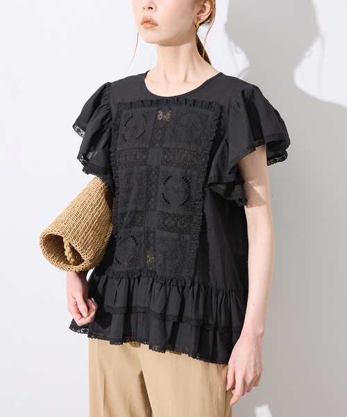 crinkle crinkle crinkle（クリンクルクリンクルクリンクル）の「crinkle crinkle crinkle SLOBE別注 front tapestry 2way blouse（シャツ/ブラウス・レディース・ブラック/ホワイト・FREE）」の9枚目の写真