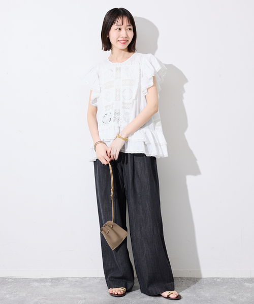 crinkle crinkle crinkle（クリンクルクリンクルクリンクル）の「crinkle crinkle crinkle SLOBE別注 front tapestry 2way blouse 【手洗い可能】（シャツ/ブラウス・レディース・ブラック/ホワイト・FREE）」の19枚目の写真