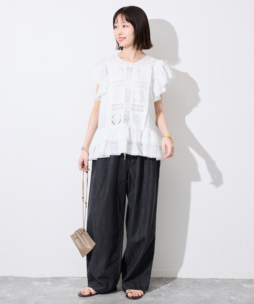 crinkle crinkle crinkle（クリンクルクリンクルクリンクル）の「crinkle crinkle crinkle SLOBE別注 front tapestry 2way blouse 【手洗い可能】（シャツ/ブラウス・レディース・ブラック/ホワイト・FREE）」の20枚目の写真