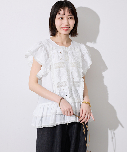 crinkle crinkle crinkle（クリンクルクリンクルクリンクル）の「crinkle crinkle crinkle SLOBE別注 front tapestry 2way blouse（シャツ/ブラウス・レディース・ブラック/ホワイト・FREE）」の22枚目の写真