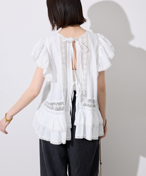 crinkle crinkle crinkle（クリンクルクリンクルクリンクル）の「crinkle crinkle crinkle SLOBE別注 front tapestry 2way blouse 【手洗い可能】（シャツ/ブラウス・レディース・ブラック/ホワイト・FREE）」の13枚目の写真