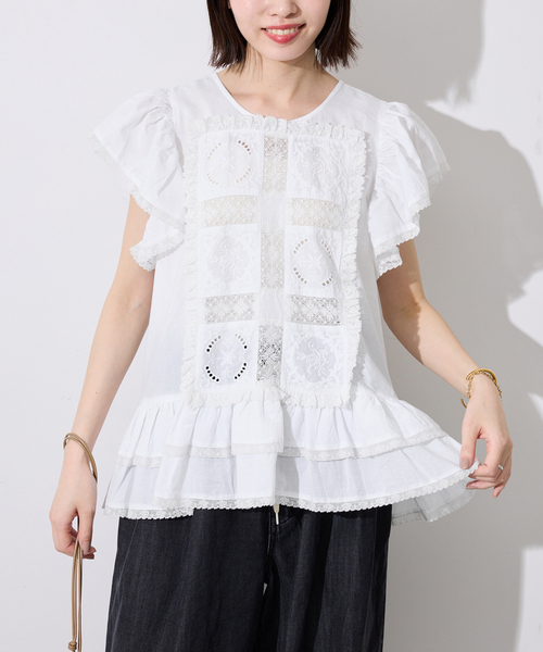 crinkle crinkle crinkle（クリンクルクリンクルクリンクル）の「crinkle crinkle crinkle SLOBE別注 front tapestry 2way blouse 【手洗い可能】（シャツ/ブラウス・レディース・ブラック/ホワイト・FREE）」の14枚目の写真