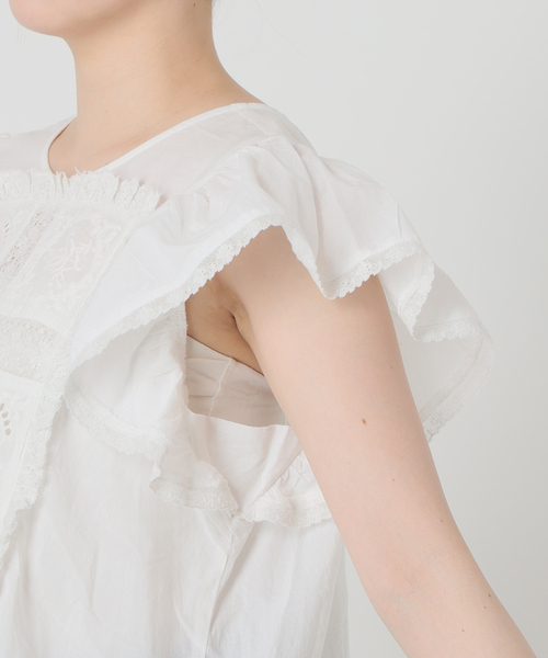 crinkle crinkle crinkle（クリンクルクリンクルクリンクル）の「crinkle crinkle crinkle SLOBE別注 front tapestry 2way blouse 【手洗い可能】（シャツ/ブラウス・レディース・ブラック/ホワイト・FREE）」の7枚目の写真