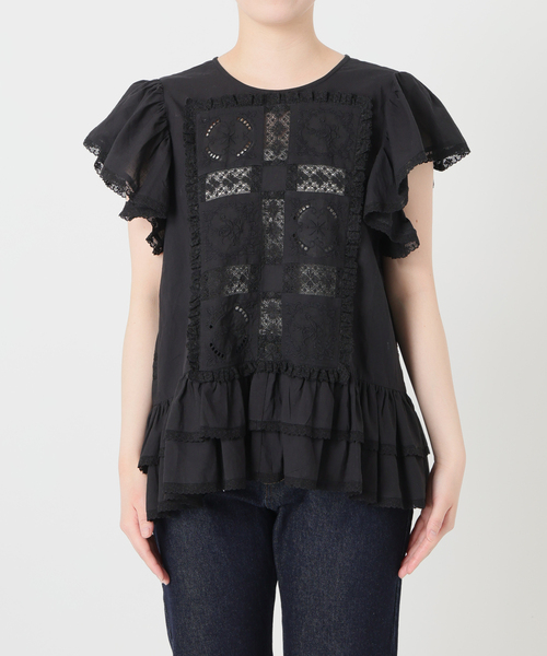 crinkle crinkle crinkle（クリンクルクリンクルクリンクル）の「crinkle crinkle crinkle SLOBE別注 front tapestry 2way blouse 【手洗い可能】（シャツ/ブラウス・レディース・ブラック/ホワイト・FREE）」の4枚目の写真