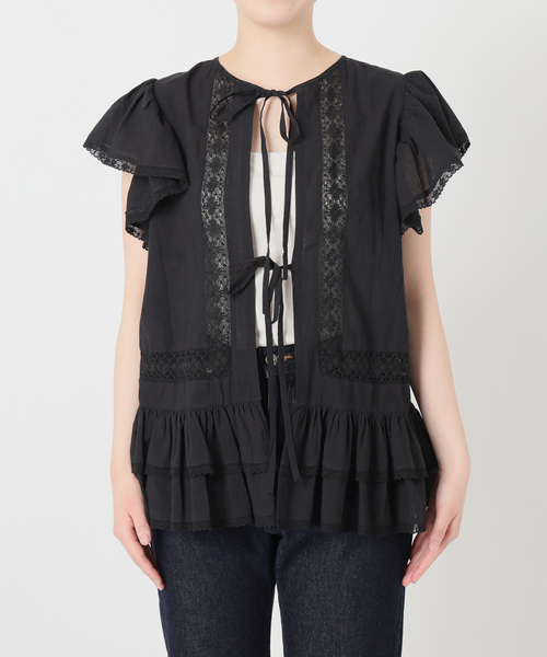 crinkle crinkle crinkle（クリンクルクリンクルクリンクル）の「crinkle crinkle crinkle SLOBE別注 front tapestry 2way blouse 【手洗い可能】（シャツ/ブラウス・レディース・ブラック/ホワイト・FREE）」の5枚目の写真