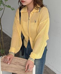 襟付きメッシュカーディガン