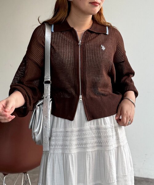 U.S. POLO ASSN.(ユーエスポロアッスン)の「襟付きメッシュカーディガン(カーディガン/ボレロ・レディース・ネイビー/ベージュ/ブラウン/グリーン系/イエロー/ダークブルー・FREE)」の18枚目の写真