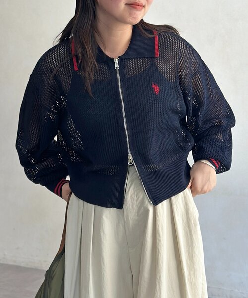 U.S. POLO ASSN.(ユーエスポロアッスン)の「襟付きメッシュカーディガン(カーディガン/ボレロ・レディース・ネイビー/ベージュ/ブラウン/グリーン系/イエロー/ダークブルー・FREE)」の8枚目の写真