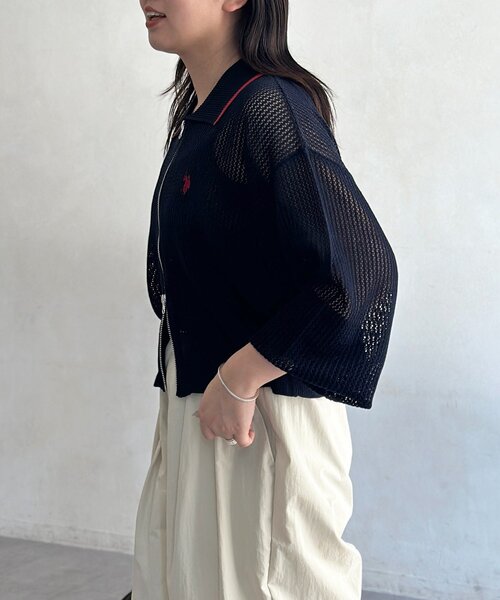 U.S. POLO ASSN.(ユーエスポロアッスン)の「襟付きメッシュカーディガン(カーディガン/ボレロ・レディース・ネイビー/ベージュ/ブラウン/グリーン系/イエロー/ダークブルー・FREE)」の9枚目の写真