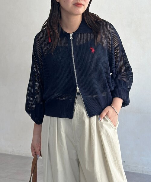 U.S. POLO ASSN.(ユーエスポロアッスン)の「襟付きメッシュカーディガン(カーディガン/ボレロ・レディース・ネイビー/ベージュ/ブラウン/グリーン系/イエロー/ダークブルー・FREE)」の12枚目の写真