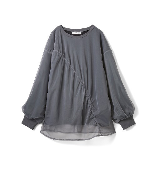 IEDIT(イディット)の「IEDIT 華やかモードに着映えする チュールを重ねたドッキングブラウス(Tシャツ/カットソー・レディース・ライトベージュ/ライトグレー・LL/3L/L/M/S)」の4枚目の写真