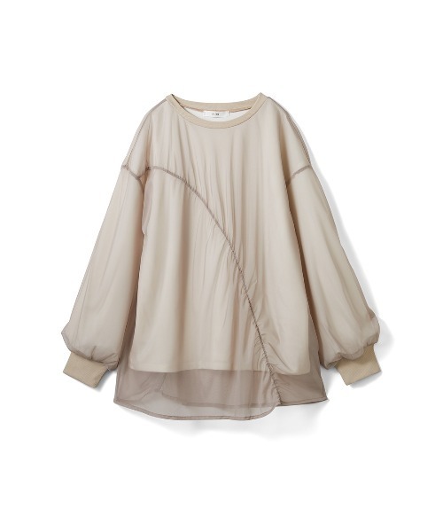 IEDIT(イディット)の「IEDIT 華やかモードに着映えする チュールを重ねたドッキングブラウス(Tシャツ/カットソー・レディース・ライトベージュ/ライトグレー・LL/3L/L/M/S)」の3枚目の写真