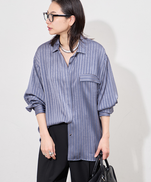 JOURNAL STANDARD(ジャーナルスタンダード)の「《追加》【ARCHIVE STANCE/アーカイブスタンス】Satin Stripe Dolman Shirt(シャツ/ブラウス・レディース・ピンク/チャコールグレー・FREE)」の1枚目の写真