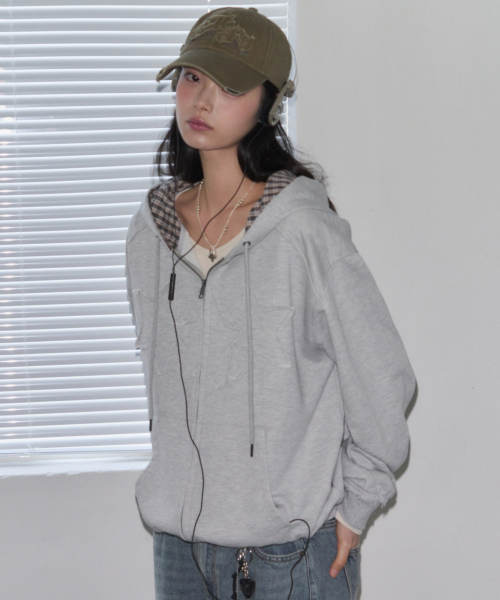 LEATHERY（レザリー）の「[レザリーXアネディン] スターパッチチェックフードジップアップ [MELANGE]（パーカー・レディース・その他・M/XS）」の10枚目の写真