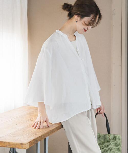 URBAN RESEARCH DOORS（アーバンリサーチドアーズ）の「リネンフレアスリーブブラウス（シャツ/ブラウス・レディース・グリーン系その他/オフホワイト/ブラック・FREE）」の7枚目の写真