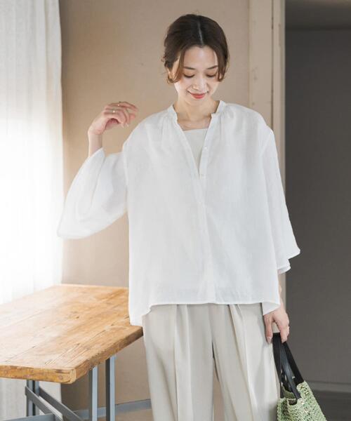 URBAN RESEARCH DOORS（アーバンリサーチドアーズ）の「リネンフレアスリーブブラウス（シャツ/ブラウス・レディース・グリーン系その他/オフホワイト/ブラック・FREE）」の8枚目の写真