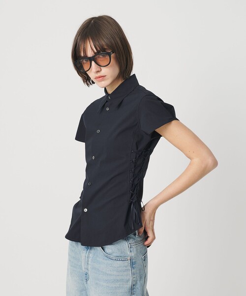 ATTISESSION（アティセッション）の「＜ATTISESSION＞レースアップ ショートスリーブ シャツ（シャツ/ブラウス・レディース・ネイビー/オフホワイト・FREE）」の2枚目の写真
