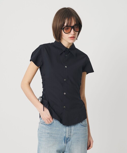 ATTISESSION（アティセッション）の「＜ATTISESSION＞レースアップ ショートスリーブ シャツ（シャツ/ブラウス・レディース・ネイビー/オフホワイト・FREE）」の3枚目の写真