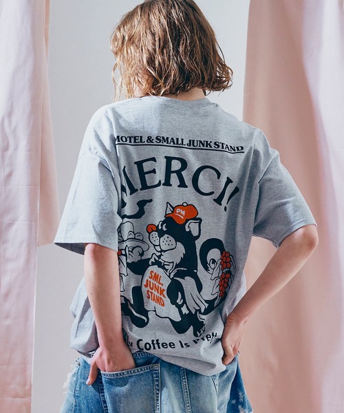 RNA(アールエヌエー)の「M2681 PINKMOTEL クロネコプリントTEE(Tシャツ/カットソー・レディース・杢グレー/ホワイト/ピンク・MEDIUM)」の2枚目の写真