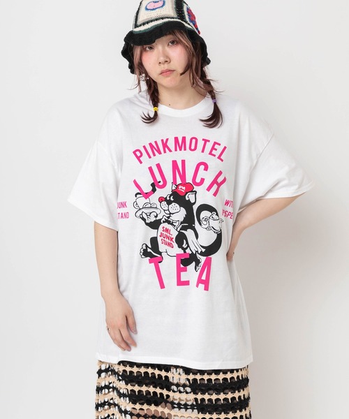 RNA(アールエヌエー)の「M2681 PINKMOTEL クロネコプリントTEE(Tシャツ/カットソー・レディース・杢グレー/ホワイト/ピンク・MEDIUM)」の4枚目の写真