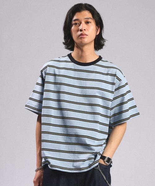 RAGEBLUE(レイジブルー)の「Multi Border TShirt/マルチボーダーTシャツ(Tシャツ/カットソー・メンズ・ホワイト/ライトブルー/ネイビー・MEDIUM/LARGE)」の2枚目の写真