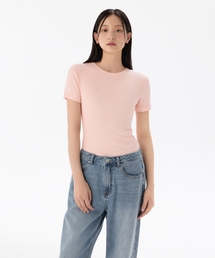 ウィメンズリブスリムフィットTシャツ[ローズウォーター]