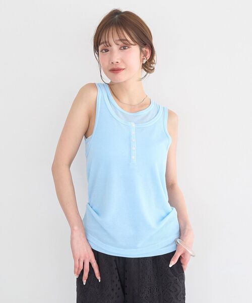 earth music&ecology（アースミュージックアンドエコロジー）の「シアーフライスレイヤードタンクトップ（タンクトップ・レディース・ブラック/ライトブルー/アイボリー/杢グレー・FREE）」の21枚目の写真