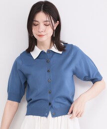 フォルムスリーブ ドッキングポロ衿ニット【洗濯機OK】